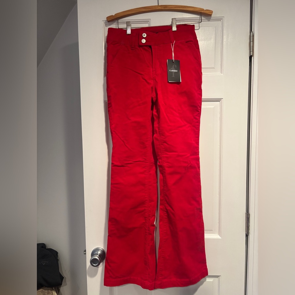 Red corduroy bellbottom pants